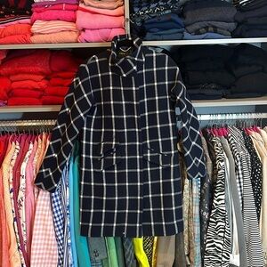 J Crew Italian Stadium Cloth 80% wool navy/white plaid cocoon coat size 0
